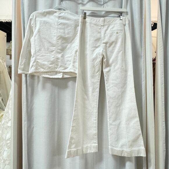 Piazza Sempione Long Sleeve Crop Jacket & Flare Pants Set White Women's 44 / M - Picture 5 of 9